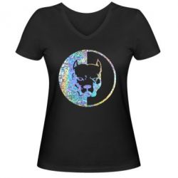 Женская футболка с V-образным вырезом Pitbull голограмма - PrintSalon