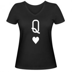 Женская футболка с V-образным вырезом Playing Cards Queen - PrintSalon