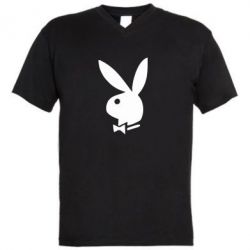 Мужская футболка  с V-образным вырезом плейбой - PrintSalon