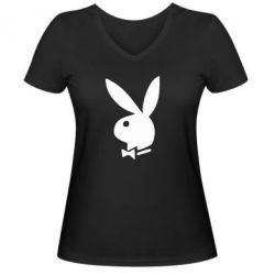Женская футболка с V-образным вырезом плейбой - PrintSalon