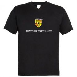 Мужская футболка  с V-образным вырезом Porsche - PrintSalon