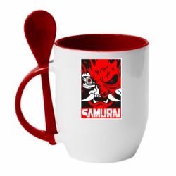 Чашка с ложкой Poster samurai Cyberpunk - PrintSalon