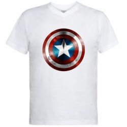 Мужская футболка  с V-образным вырезом Потертый щит - PrintSalon