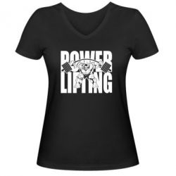 Женская футболка с V-образным вырезом Powerlifting logo - PrintSalon
