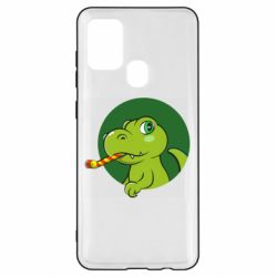 Чехол для Samsung A21s Праздничный динозавр - PrintSalon