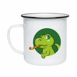 Кружка эмалированная Праздничный динозавр - PrintSalon