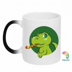 Чашка-хамелеон Праздничный динозавр - PrintSalon