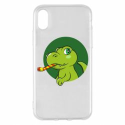 Чехол для iPhone X/Xs Праздничный динозавр - PrintSalon