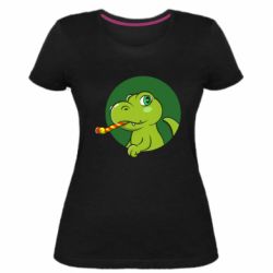 Женская премиум футболка Праздничный динозавр - PrintSalon