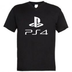 Чоловіча футболка з V-подібним вирізом PS 4 Logo-PrintSalon Чоловіча футболка з V-подібним вирізом PS 4 Logo