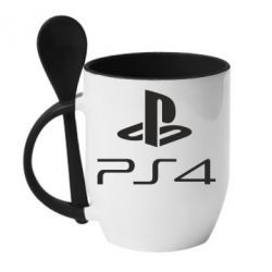 Чашка з ложкою PS 4 Logo - PrintSalon