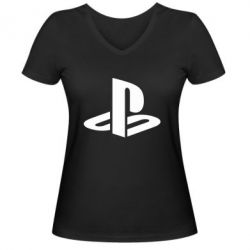 Женская футболка с V-образным вырезом PS Logo - PrintSalon