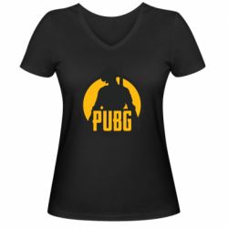 Женская футболка с V-образным вырезом PUBG logo and game hero - PrintSalon