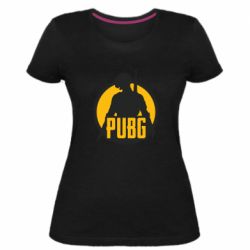 Женская премиум футболка PUBG logo and game hero - PrintSalon