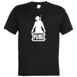 Мужская футболка  с V-образным вырезом PUBG logo and hero - PrintSalon