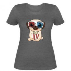 Женская футболка Pug at the cinema - PrintSalon