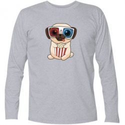 Футболка с длинным рукавом Pug at the cinema - PrintSalon