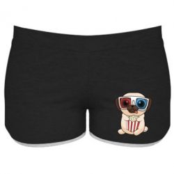 Женские шорты Pug at the cinema - PrintSalon