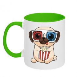 Чашка двухцветная 320ml Pug at the cinema-PrintSalon Чашка двухцветная 320ml Pug at the cinema
