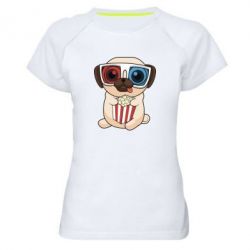 Женская футболка для спорта Pug at the cinema - PrintSalon