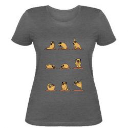 Женская футболка Pug engaged in yoga - PrintSalon