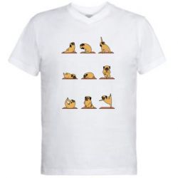 Мужская футболка  с V-образным вырезом Pug engaged in yoga - PrintSalon