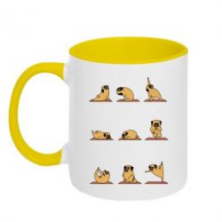 Чашка двухцветная 320ml Pug engaged in yoga - PrintSalon
