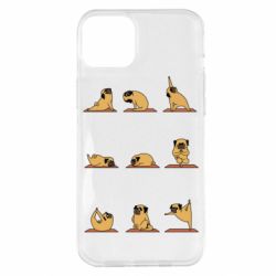 Чехол для iPhone 14 Plus Pug engaged in yoga