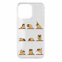 Чехол для iPhone 14 Pro Max Pug engaged in yoga