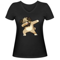Женская футболка с V-образным вырезом Pug Swag - PrintSalon