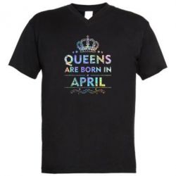 Чоловіча футболка з V-подібним вирізом Queens are born in April Голограмма - PrintSalon