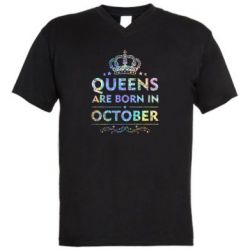 Чоловіча футболка з V-подібним вирізом Queens are born in October Голограмма - PrintSalon