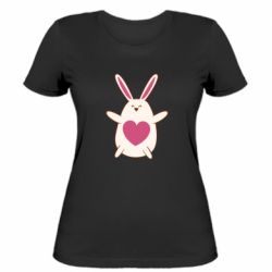 Женская футболка Rabbit with a pink heart - PrintSalon