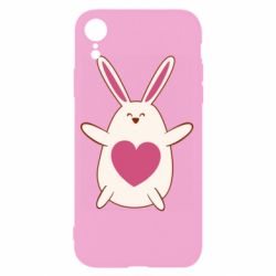 Чехол для iPhone XR Rabbit with a pink heart - PrintSalon