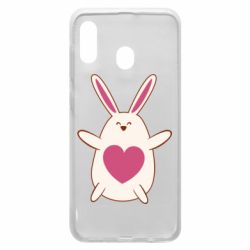 Чехол для Samsung A20 Rabbit with a pink heart - PrintSalon