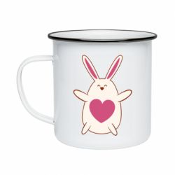 Кружка эмалированная Rabbit with a pink heart - PrintSalon