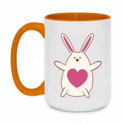 Чашка двухцветная 420ml Rabbit with a pink heart - PrintSalon