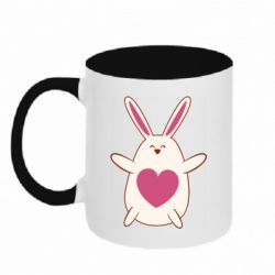 Чашка двухцветная 320ml Rabbit with a pink heart - PrintSalon