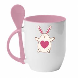 Чашка с ложкой Rabbit with a pink heart - PrintSalon