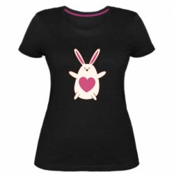 Женская премиум футболка Rabbit with a pink heart - PrintSalon