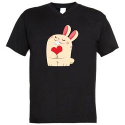 Мужская футболка  с V-образным вырезом Rabbit with heart - PrintSalon