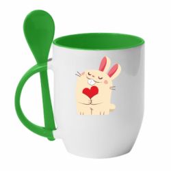 Чашка с ложкой Rabbit with heart - PrintSalon