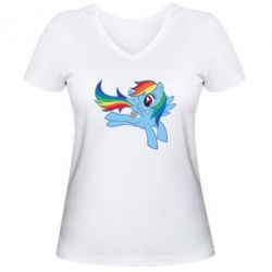 Женская футболка с V-образным вырезом Rainbow Dash run - PrintSalon
