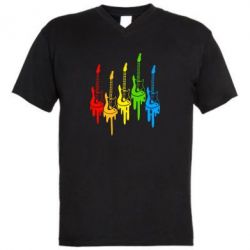 Мужская футболка  с V-образным вырезом Разноцветные гитары - PrintSalon
