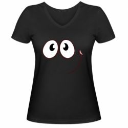 Женская футболка с V-образным вырезом Red ball smile - PrintSalon