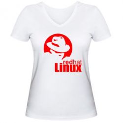 Женская футболка с V-образным вырезом Redhat Linux - PrintSalon