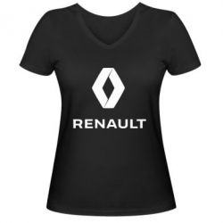 Женская футболка с V-образным вырезом Renault logotip - PrintSalon