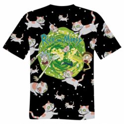 Мужская футболка 3D Rick and Morty Schrodinger cats and Einstein-PrintSalon Мужская футболка 3D Rick and Morty Schrodinger cats and Einstein