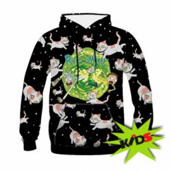 Дитяче 3D худі Rick and Morty Schrodinger cats and Einstein - PrintSalon