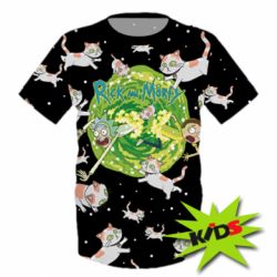 Дитяча 3D футболка Rick and Morty Schrodinger cats and Einstein - PrintSalon